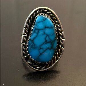Sterling Silver Turquoise Statement Ring - Blue Stone